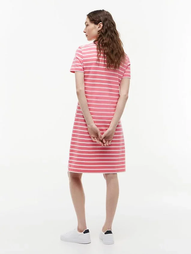 Vestido polo em piqué elástico às riscas Vestido polo em piqué elástico às riscas