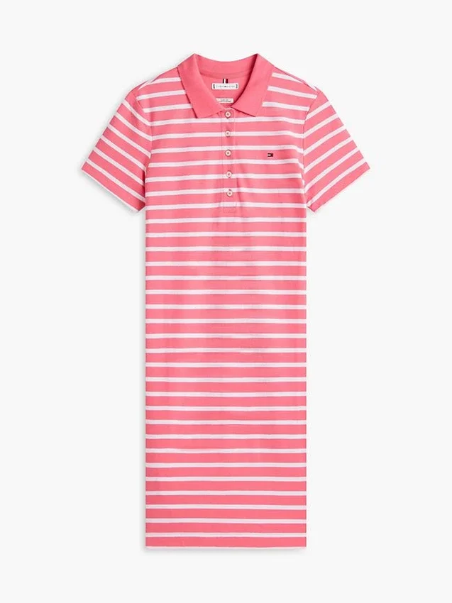 Vestido polo em piqué elástico às riscas Vestido polo em piqué elástico às riscas