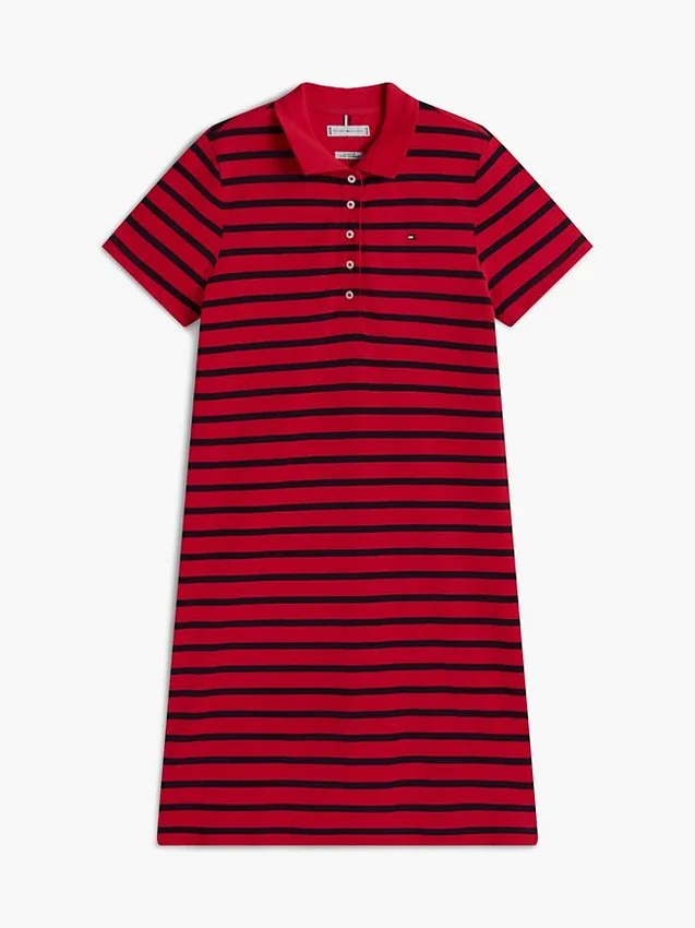 Vestido polo em piqué elástico às riscas Vestido polo em piqué elástico às riscas