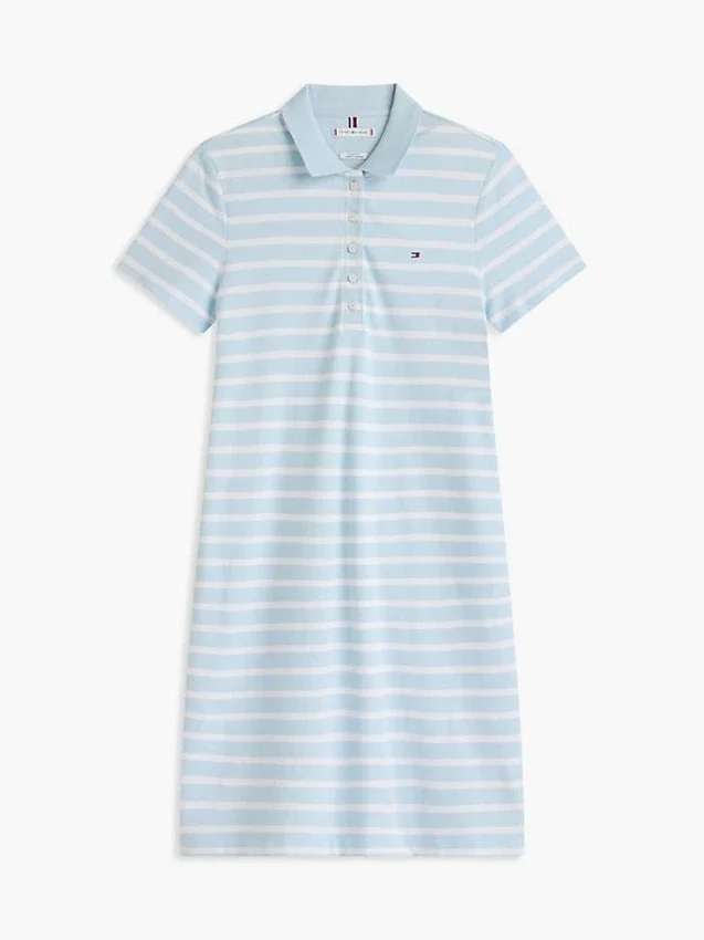 Vestido polo em piqué elástico às riscas Vestido polo em piqué elástico às riscas