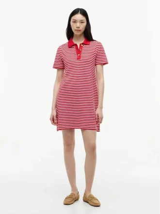 Vestido polo interlock às riscas com botões dourados