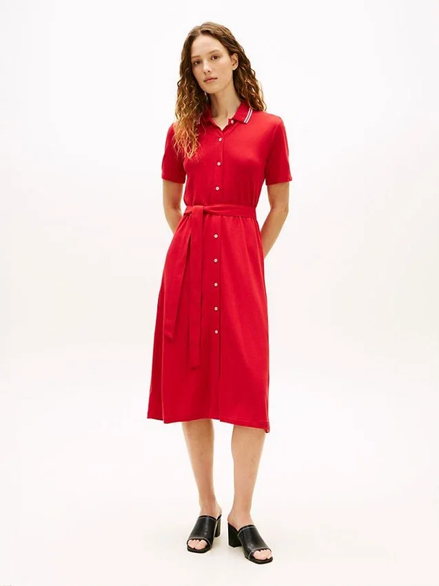 Vestido polo midi com cinto e detalhes em contraste Vestido polo midi com cinto e detalhes em contraste