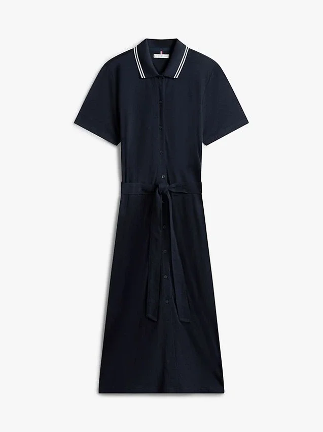 Vestido polo midi com cinto e detalhes em contraste Vestido polo midi com cinto e detalhes em contraste