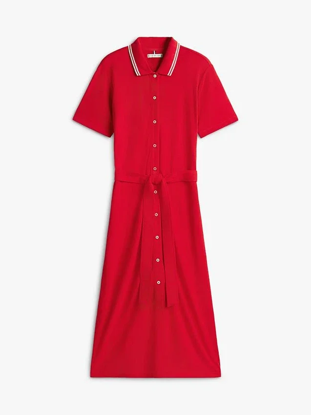 Vestido polo midi com cinto e detalhes em contraste Vestido polo midi com cinto e detalhes em contraste