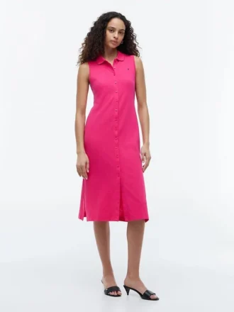 Vestido polo midi sem mangas em piqué