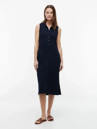 Vestido polo midi sem mangas em piqué