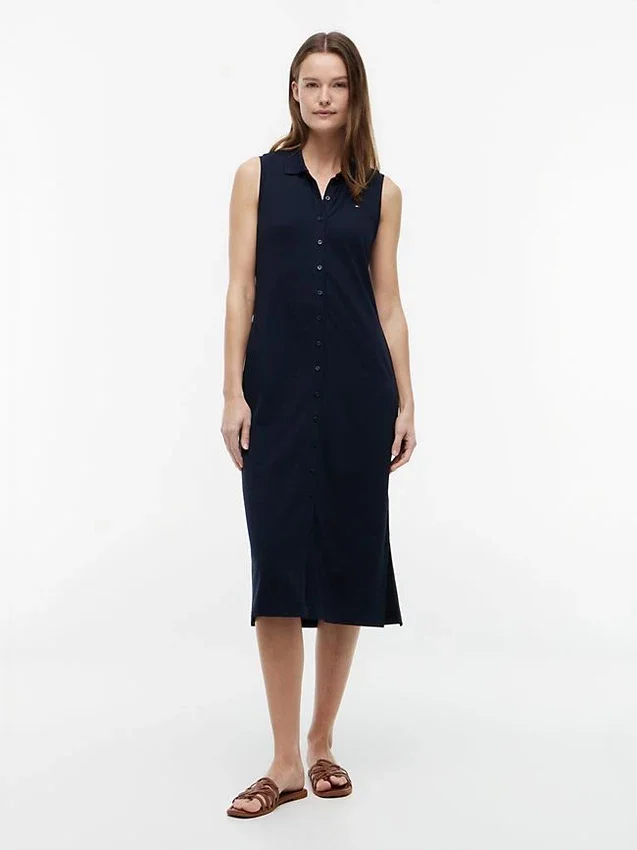 Vestido polo midi sem mangas em piqué Vestido polo midi sem mangas em piqué