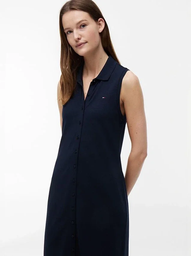 Vestido polo midi sem mangas em piqué Vestido polo midi sem mangas em piqué