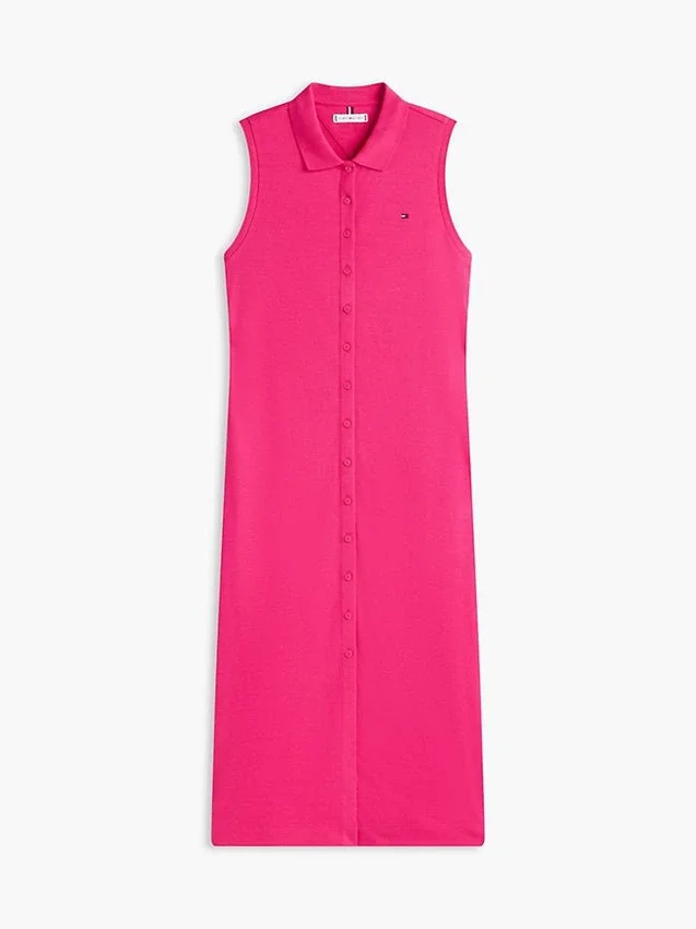 Vestido polo midi sem mangas em piqué Vestido polo midi sem mangas em piqué