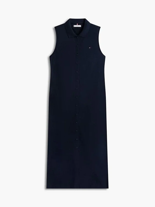 Vestido polo midi sem mangas em piqué Vestido polo midi sem mangas em piqué