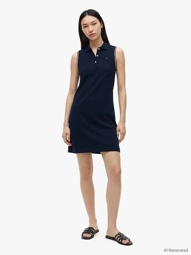 Vestido polo sem mangas em piqué elástico Vestido polo sem mangas em piqué elástico