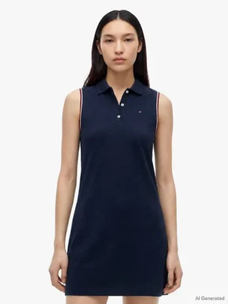 Vestido polo sem mangas em piqué elástico