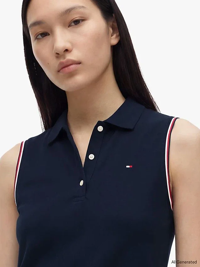 Vestido polo sem mangas em piqué elástico Vestido polo sem mangas em piqué elástico