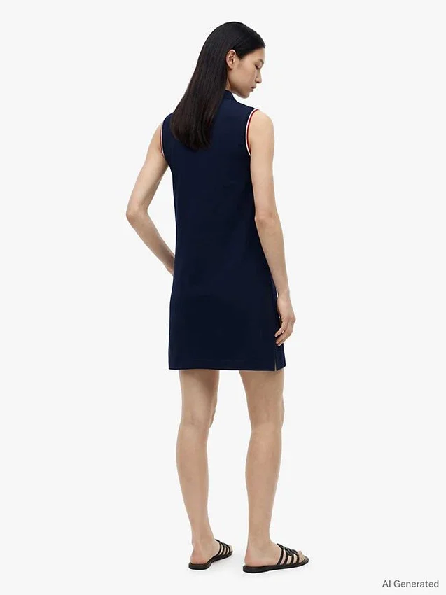 Vestido polo sem mangas em piqué elástico Vestido polo sem mangas em piqué elástico