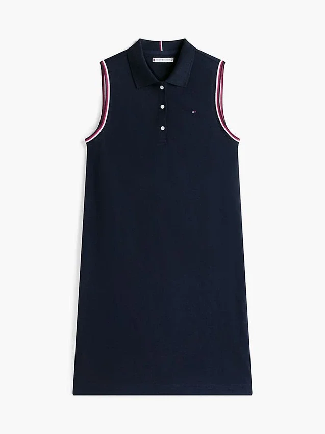 Vestido polo sem mangas em piqué elástico Vestido polo sem mangas em piqué elástico
