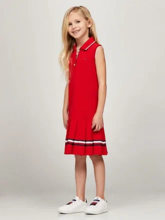 Vestido polo sem mangas plissado para criança
