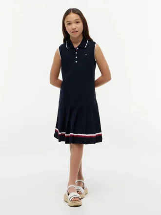 Vestido polo sem mangas plissado para criança