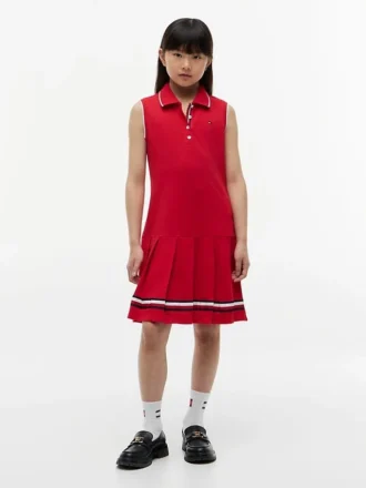 Vestido polo sem mangas plissado para criança