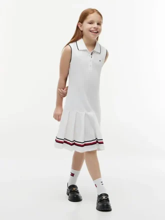 Vestido polo sem mangas plissado para criança