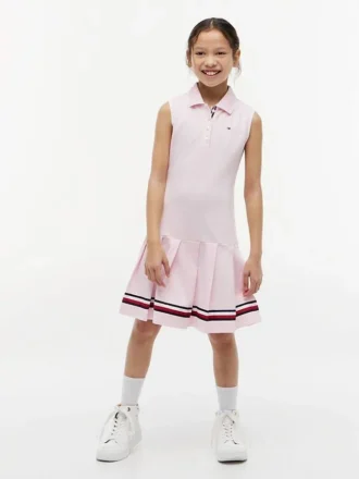 Vestido polo sem mangas plissado para criança