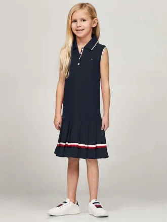 Vestido polo sem mangas plissado para criança