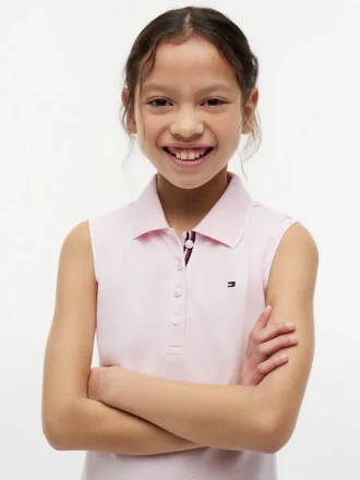 Vestido polo sem mangas plissado para criança