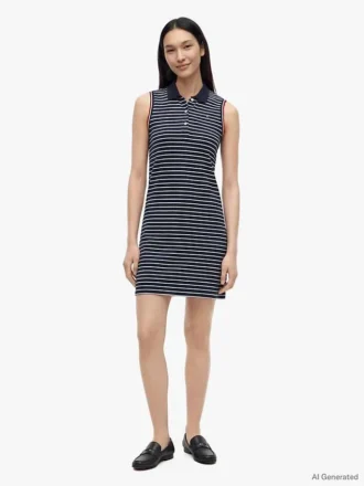 Vestido polo sem mangas às riscas