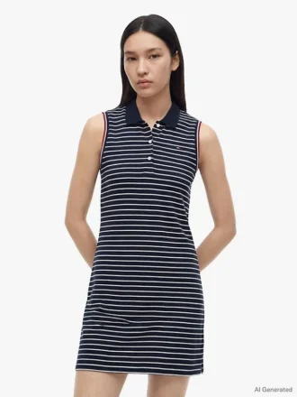 Vestido polo sem mangas às riscas