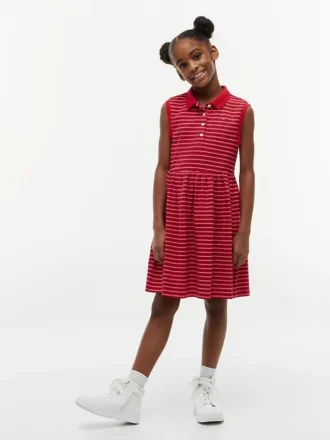 Vestido polo sem mangas às riscas para criança
