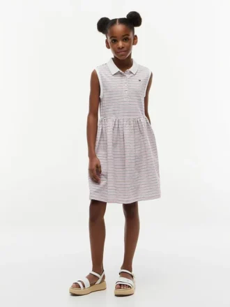 Vestido polo sem mangas às riscas para criança