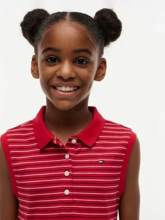 Vestido polo sem mangas às riscas para criança