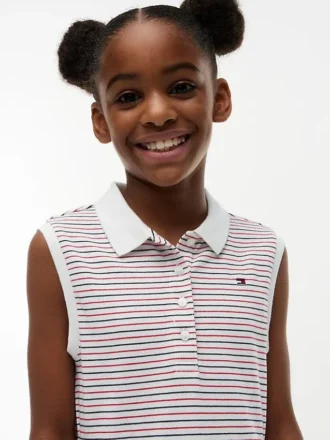 Vestido polo sem mangas às riscas para criança