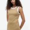 Vestido sem mangas com gola em malha canelada Vestido sem mangas com gola em malha canelada