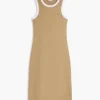 Vestido sem mangas com gola em malha canelada Vestido sem mangas com gola em malha canelada