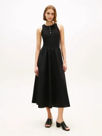 Vestido sem mangas em mistura de materiais