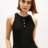Vestido sem mangas em mistura de materiais Vestido sem mangas em mistura de materiais