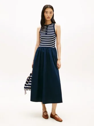 Vestido sem mangas em tecido misto