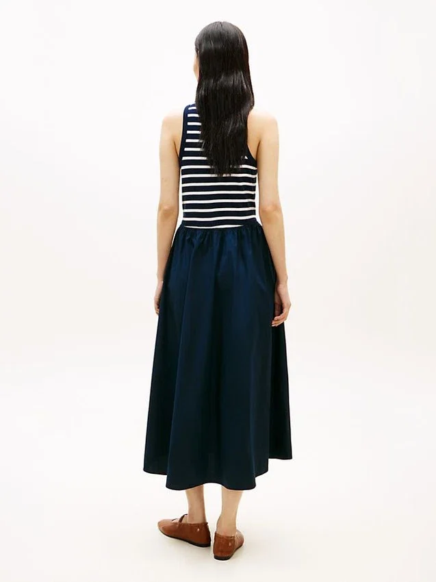 Vestido sem mangas em tecido misto Vestido sem mangas em tecido misto