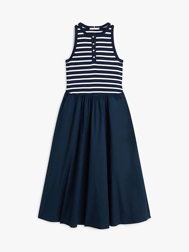 Vestido sem mangas em tecido misto Vestido sem mangas em tecido misto