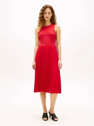 Vestido sem mangas plissado em tecido misto