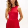 Vestido sem mangas plissado em tecido misto Vestido sem mangas plissado em tecido misto