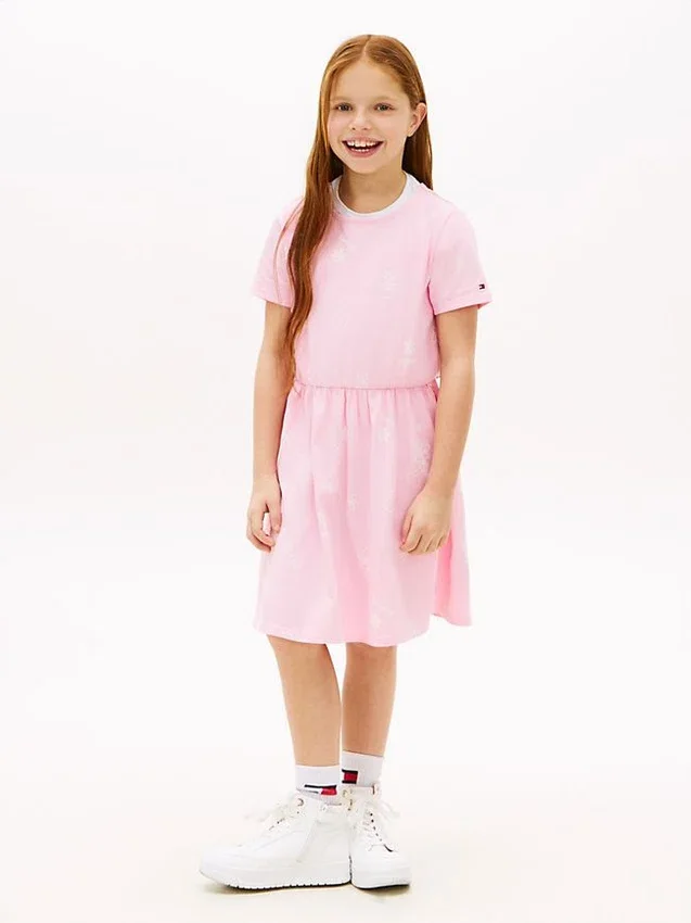 Vestido T-shirt com estampado primaveril para criança Vestido T-shirt com estampado primaveril para criança
