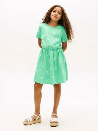 Vestido T-shirt com estampado primaveril para criança