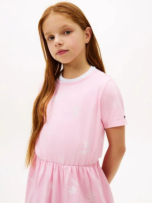 Vestido T-shirt com estampado primaveril para criança Vestido T-shirt com estampado primaveril para criança