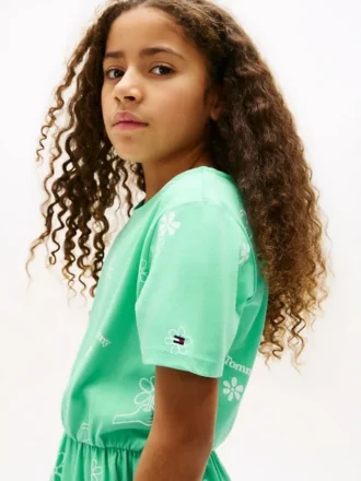 Vestido T-shirt com estampado primaveril para criança