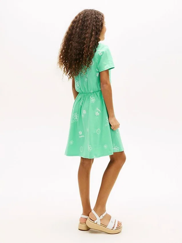 Vestido T-shirt com estampado primaveril para criança Vestido T-shirt com estampado primaveril para criança