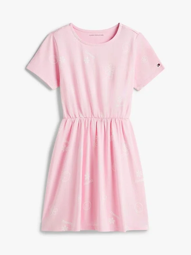 Vestido T-shirt com estampado primaveril para criança Vestido T-shirt com estampado primaveril para criança