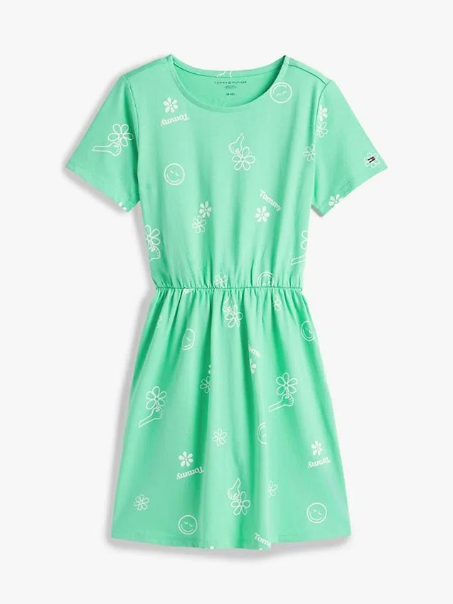 Vestido T-shirt com estampado primaveril para criança Vestido T-shirt com estampado primaveril para criança